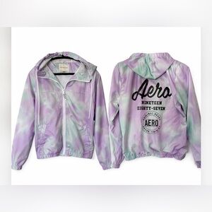 Aeropostale Aero Windbreaker Y2K Pastel Tie Dye Jacket Hooded Zip Purple Green S